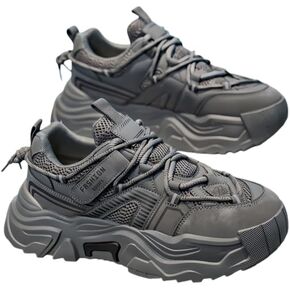 Men's Chunky Platform Sneakers - Retro Athletic Lace-Up Shoes with Cushioned PVC Sole, All-Season Casual, Breathable Synthetic Cover & Mesh Upper Gym Footwear, Sporty Look in Kuwait