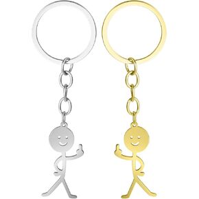 Ouligay 2 قطعة سلسلة مفاتيح مضحكة للنساء، هدايا الأصابع الوسطى، حلقة مفاتيح Stickman، هدايا رائعة للرجال، سلاسل مفاتيح متطابقة، هدية شخصية للصداقة عن بعد للأزواج والأصدقاء والأخوة (الذهب الفضي) in Kuwait