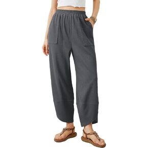 Womens Baggy Wide Leg Pants Summer Linen Pants Casual Elastic Waist Palazzo Harem Pants with Pockets in Kuwait