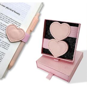 علامات مغناطيسية على شكل قلب من الجلد مع حامل أقلام - قطعتين من علامات الكتب اللطيفة من Winjeto لقراءة إكسسوارات النساء والأطفال، هدايا لمحبي الكتب للأصدقاء والمدرسين واللوازم المكتبية مع صندوق هدايا، وردي in Kuwait