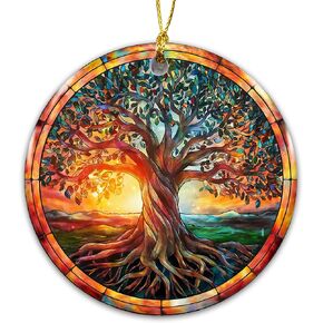 زخرفة شجرة الحياة السلتية - الزخرفة الأيرلندية 2025، تصميم الشمس الروحية السلتية والطبيعة - رمز الشجرة الملونة للقوة والتجديد والوحدة - تذكار معلق من السيراميك لعيد الميلاد in Kuwait
