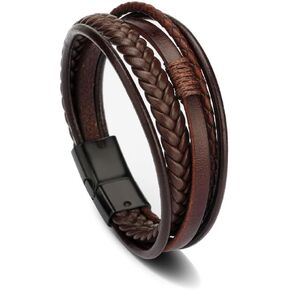 Men's Black Leather Multi-Strand Bracelet Modern Casual Brown Braided Bracelet Wristband Gift for Men Father's Day in Kuwait