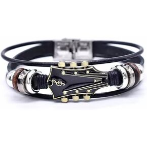 Retro Faux Leather Guitar Cuff Bracelet for Men And Women, Punk And Rock Style Multi-Layer Wrap With Stainless Clasp, Adjustable Wristband for Music Enthusiasts Gift in Saudi Arabia