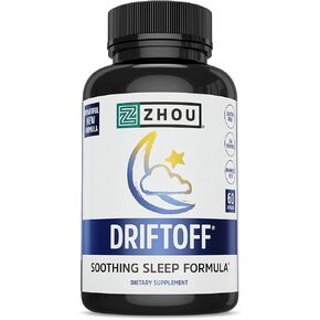 Zhou Drift Off Premium Sleep Aid with Valerian Root، الميلاتونين، GABA | نم جيدًا واستيقظ منتعشًا | 30 حصة، 60 كبسولة نباتية in Kuwait