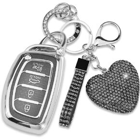 Compatible with Hyundai Key Fob Cover with Diamond Keychain, Compatible with Elantra Ioniq Sonata Tucson Elantra GT Smart Remote Key Protector for Women (4 Buttons-Pink Heart) in Saudi Arabia