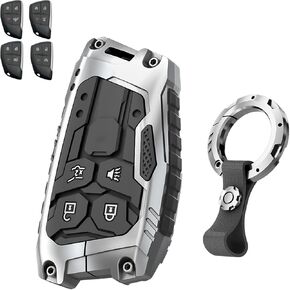 Heavy Key Fob Cover for 2023-2025 2026 Chevy Colorado Equinox Silverado GMC Canyon Sierra 4 Button Car Key Case Protector Zinc Alloy Keychain (Silver) in Saudi Arabia