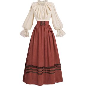 LTAKK Victorian Dress Women Edwardian Dresses 1800s Vintage Medieval Renaissance Costume 2-Piece, Brick Red, XXL in Kuwait