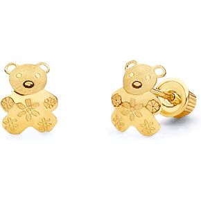 14k REAL Yellow Gold Bear Stud Earrings with Screw Back in Kuwait