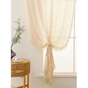 Boho Lace Semi Sheer Curtains 84 Inch Length 2 Panels Set with Tassel Vintage Crochet Sand Beige Light Filtering Sheer Window for Living Room Bedroom Farmhouse Bohemain Home Decor Rod Pocket 54x84 in Saudi Arabia
