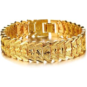 Men's 18K Gold Plated Link Bracelet Carving Wrist Chain Wide Thick Cutting Noble Bracelet in Saudi Arabia