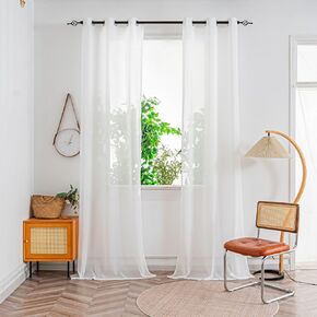 Ivory Sheer Curtains 90 Inches Long, Grommet Semi-Transparent Light Filtering Panels, Soft Polyester Drapes for Living Room Bedroom Dining Room, Privacy Sheer Curtain Panels, 50" W, 2 Pack in Saudi Arabia