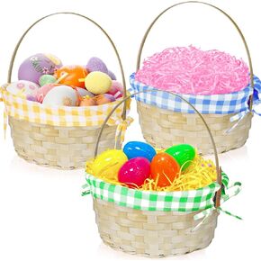 3 PCS Easter Bamboo Baskets with Plaid Lining and Handle Easter Bunny Gifts for Easter Egg Hunt, Kids Party Treats, Filling with Party Favors, Spring Party Favors, Outdoor Activity Prizes in Saudi Arabia
