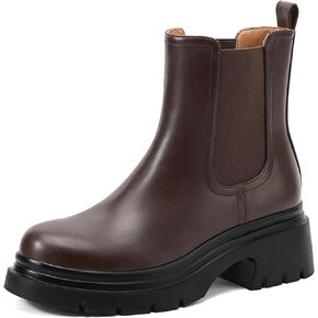FEMSTEP Women's Chelsea Boots, Slip On Chunky Heel Womens Booties Platform Ankle Boots Round Toe Elastic Ankle Boot for Casual Office Outdoor Shoes in Kuwait