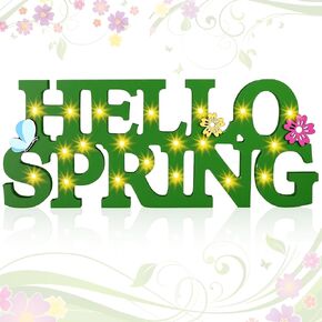 قطع مركزية خشبية لديكور طاولة الربيع من Ganeen Hello Spring للطاولة مقاس 11.81 × 3.5 بوصة لافتة حروف مضيئة ريفية لرف المنزل في الأماكن المغلقة in Kuwait