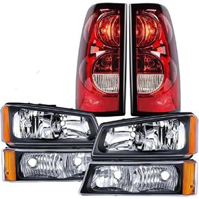 مجموعة المصابيح الأمامية ومجموعة المصابيح الخلفية لعام 2003 2004 2005 2006 تشيفي سيلفرادو 1500 2500 3500 & HD بيك اب/لسيارة 2007 سيلفرادو الكلاسيكية استبدال المصابيح الأمامية ومصابيح الفرامل الإسكان الأسود عدسة واضحة in Kuwait