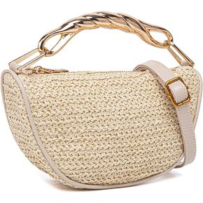 حقائب كروس صيفية من القش للنساء بمقبض علوي معدني ومحفظة مصممة للشاطئ وحقيبة هوبو صغيرة in Kuwait