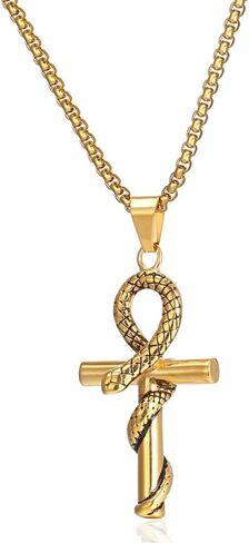 الفولاذ المقاوم للصدأ عنخ الصليب قلادة قلادة الصليب القبطي الدينية الأفعى قلادة الصليب المصري القديم هدية in Kuwait