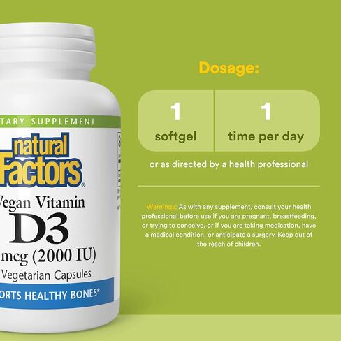 Natural Factors, Vegan Vitamin D3 2000 IU, Supports Bone and Immune Health, 90 Capsules in Saudi Arabia