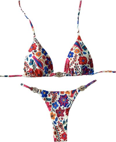 WDIRARA Women's Floral Bikini Set Halter Triangle String 2 Piece Swimsuit Tie Side Bathing Suit in Saudi Arabia