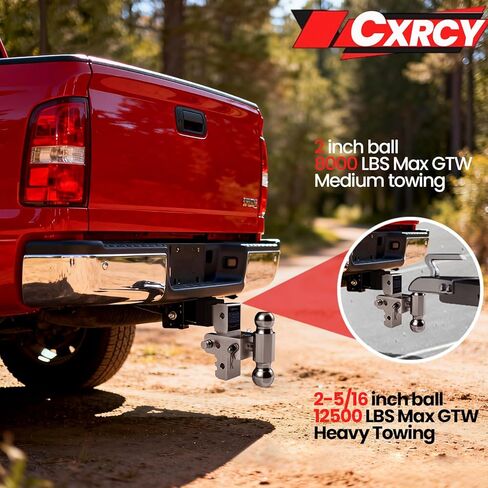 Adjustable Trailer Hitch,2.5'' Receiver, 8 inch Drop/Rise,Heavy Duty Aluminum Tow Hitches(2"&2-5/16"Ball),Trailer Max 12500LBS(US patents,No.US012304258B1) in Kuwait