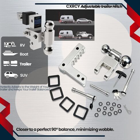 Adjustable Trailer Hitch,2.5'' Receiver, 8 inch Drop/Rise,Heavy Duty Aluminum Tow Hitches(2"&2-5/16"Ball),Trailer Max 12500LBS(US patents,No.US012304258B1) in Kuwait