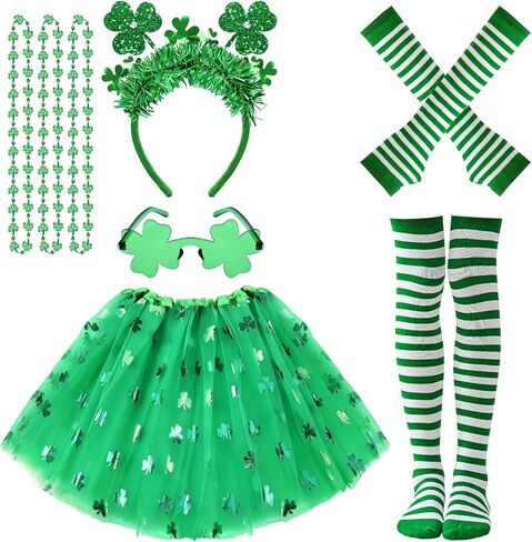 8 PCS Shamrock Costume Accessories - Shamrock Headband and Tutu Skirt for St. Patrick Women Cosplay in Kuwait