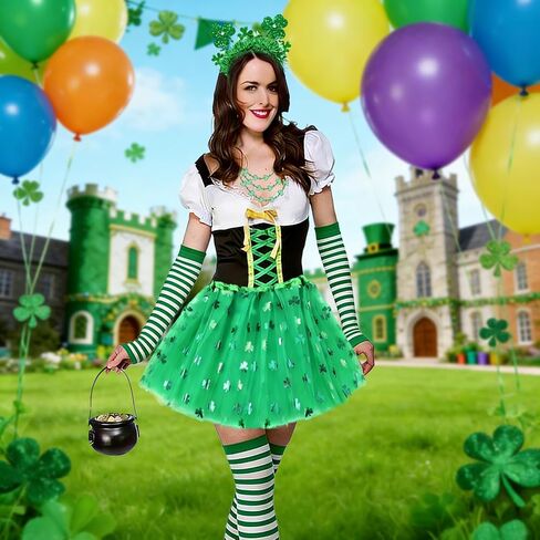 8 PCS Shamrock Costume Accessories - Shamrock Headband and Tutu Skirt for St. Patrick Women Cosplay in Saudi Arabia