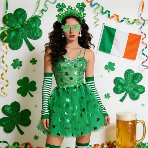8 PCS Shamrock Costume Accessories - Shamrock Headband and Tutu Skirt for St. Patrick Women Cosplay in Kuwait