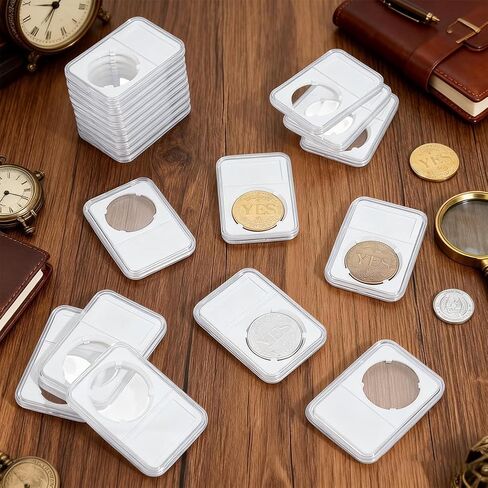 20 عبوة 40 مم حامل عرض لوح العملات المعدنية من البلاستيك الشفاف وأكمام حماية لهواة جمع العملات وحقيبة عرض حامل للمنزل والمكتب وتنظيم المجموعة واللوازم in Kuwait