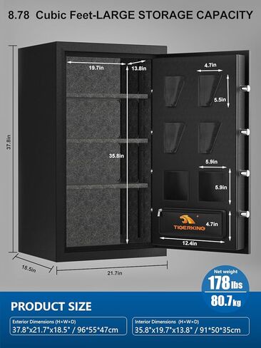 TIGERKING 8.78 قدم مكعب مقاوم للحريق ومقاوم للماء وآمن للمنزل، فولاذ شديد التحمل، 40 دقيقة 1200 درجة فهرنهايت للحماية من الحرائق، حماية للمياه لمدة 72 ساعة، قفل لوحة مفاتيح سهل الوصول، جيوب منظم الباب، أرفف قابلة للتعديل in Kuwait