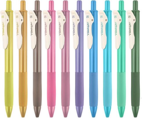 أقلام حبر جاف قابلة للسحب، 10 أقلام حبر جل ملونة لتدوين اليوميات ورسم الخربشة وتدوين الملاحظات، قلم ذو نقطة دقيقة 0.5 مم مع حبر سريع الجفاف (متعدد الألوان 1) in Kuwait