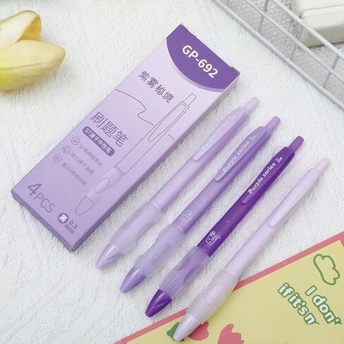 4 Pcs Gel Ink Pens Cute Retractable Pens Soft Grip 0.5mm Black Ink Writing Pen Aesthetic Gradient Purple Pen for Girls Boys Women Men Office School Supplies (Purple) in Saudi Arabia
