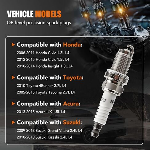 4 Pack Iridium Spark Plugs 6619 LFR6AIX-11 for Honda Civic 2006-2011, Toyota Tacoma 2005-2015, 4Runner 2010, Acura ILX 2013 2014 2015, 2009-2013 Suzuki Grand Vitara 1.3 1.5 2.4 2.7 L4 in Saudi Arabia