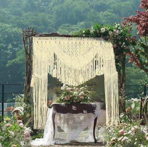 خلفية زفاف كبيرة من kiido لشجرة/قوس بوهيمي للتعليق على الحائط ديكور بوهو نسيج المدخل/ستائر النافذة مقسم الغرفة - فاخر (78 بوصة عرض × 82 ارتفاع) in Kuwait