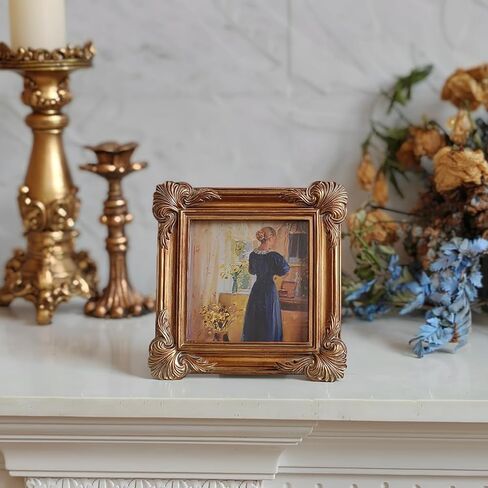 SIKOO 4x4 Vintage Picture Frames Small 4x4 Antique Ornate Picture Frame Square with Glass Front for Tabletop and Wall Hanging Vintage Wall Decor Gallery Wall Bronze Gold in Saudi Arabia