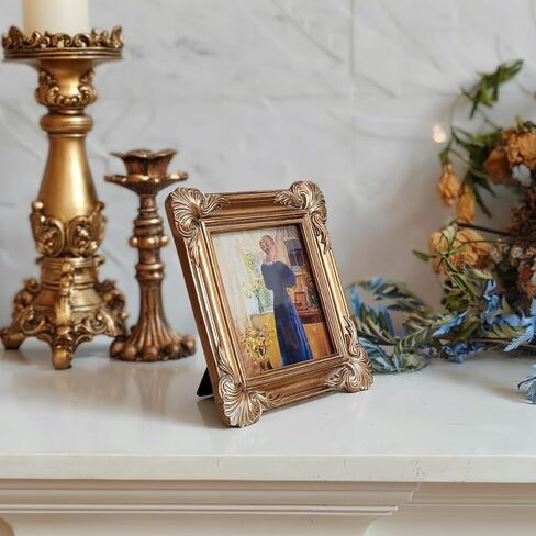 SIKOO 4x4 Vintage Picture Frames Small 4x4 Antique Ornate Picture Frame Square with Glass Front for Tabletop and Wall Hanging Vintage Wall Decor Gallery Wall Bronze Gold in Saudi Arabia