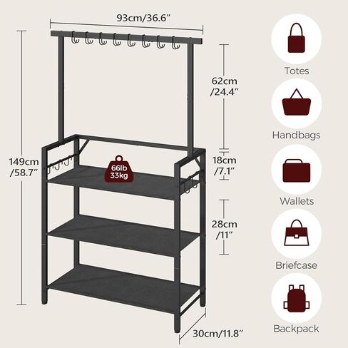 Large Purse Organizer for Women with 8 Purse Hanger, 3-Tier Tall Floor Standing Purse Rack with 6 Side Hooks for Storage, Space Saving Handbag Organizer, Bedroom, Entryway, Black HSBK8301 in Kuwait