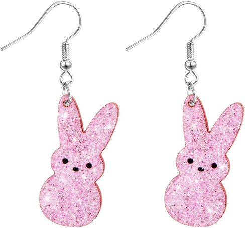 Cute Bunny Easter Spring Earrings Glitter Acrylic Dangle Earrings for Women Easter Gifts with Assorted Colors in Saudi Arabia