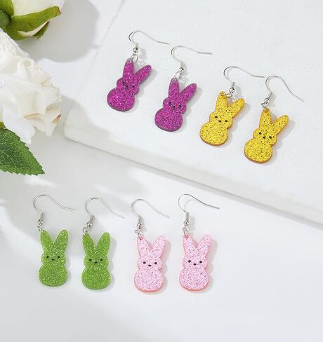 Cute Bunny Easter Spring Earrings Glitter Acrylic Dangle Earrings for Women Easter Gifts with Assorted Colors in Saudi Arabia