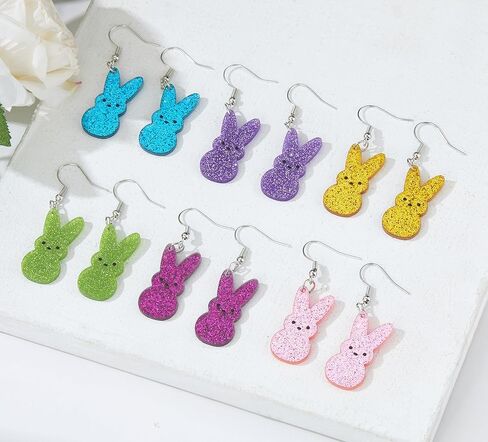 Cute Bunny Easter Spring Earrings Glitter Acrylic Dangle Earrings for Women Easter Gifts with Assorted Colors in Saudi Arabia