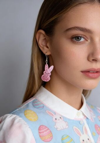 Cute Bunny Easter Spring Earrings Glitter Acrylic Dangle Earrings for Women Easter Gifts with Assorted Colors in Saudi Arabia