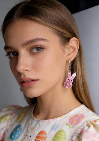 Cute Bunny Easter Spring Earrings Glitter Acrylic Dangle Earrings for Women Easter Gifts with Assorted Colors in Saudi Arabia