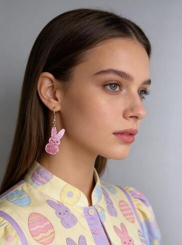 Cute Bunny Easter Spring Earrings Glitter Acrylic Dangle Earrings for Women Easter Gifts with Assorted Colors in Saudi Arabia