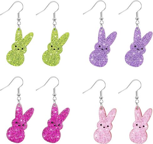 Cute Bunny Easter Spring Earrings Glitter Acrylic Dangle Earrings for Women Easter Gifts with Assorted Colors in Saudi Arabia