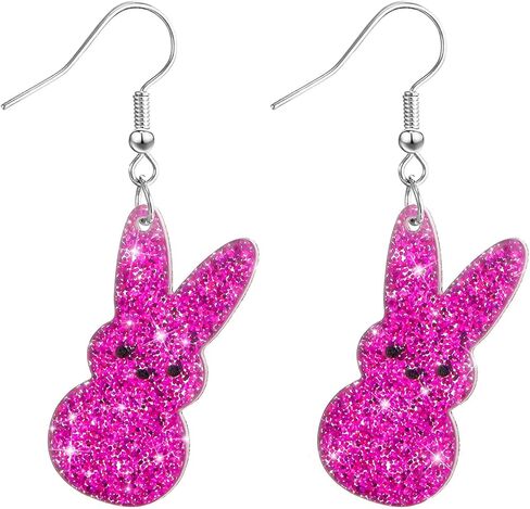 Cute Bunny Easter Spring Earrings Glitter Acrylic Dangle Earrings for Women Easter Gifts with Assorted Colors in Saudi Arabia
