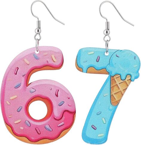 ستة أقراط مضحكة ستة سبعة 67 أقراط للرجال والنساء مضحك 67 أقراط أكريليك ميمي: عيد ميلاد، عيد الفصح، عيد الميلاد هدية تخزين للمراهقين والمراهقين 1 زوج in Kuwait