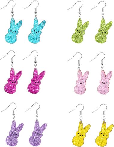 Cute Bunny Easter Spring Earrings Glitter Acrylic Dangle Earrings for Women Easter Gifts with Assorted Colors in Saudi Arabia