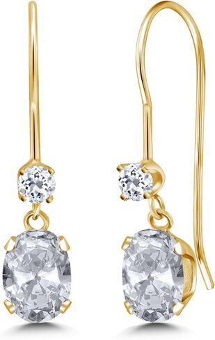 أقراط متدلية بسلك فرنسي من جيم ستون كينج للنساء | ذهب أصفر عيار 14 قيراط | جوهرة الميلاد من الأحجار الكريمة والتوباز الأبيض | بيضاوية 6 × 4 مم ودائرية 2.5 مم | هدايا مجوهرات للنساء in Kuwait