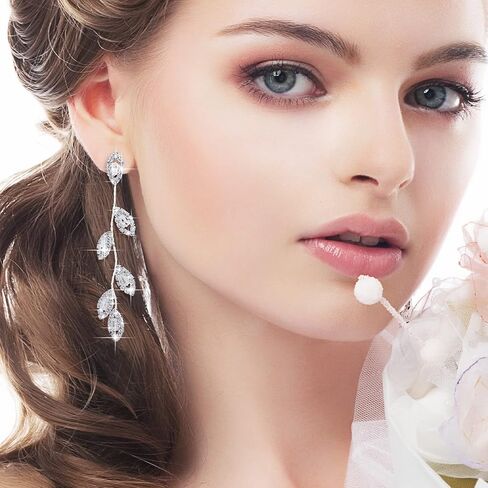 Sureio 6 Pairs Long Rhinestone Earrings for Women Silver Chandelier Dangle Tassels Drop Earring for Brides Bridesmaids Wedding Bridal Prom Jewelry Gift in Saudi Arabia