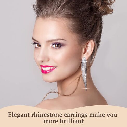 Sureio 6 Pairs Long Rhinestone Earrings for Women Silver Chandelier Dangle Tassels Drop Earring for Brides Bridesmaids Wedding Bridal Prom Jewelry Gift in Saudi Arabia